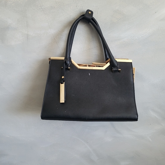 Dune London Handbags - Dune London Black Vegan Leather Gold Top Handle Tote